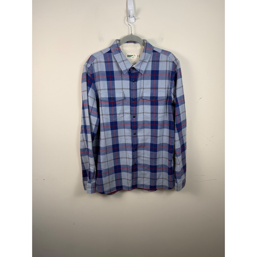 Wellen Mendo Shirt Mens Large Blue Red Plaid Organic Cotton Flannel L